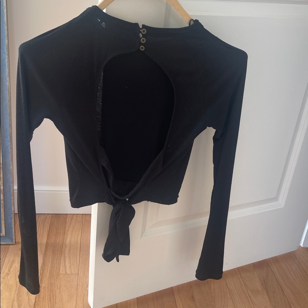 Free people size XS Black Long Sleeve Tie-Back Top - Picture 4 of 12